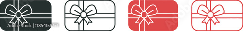 A set of four gift box icons with ribbons and bows in different colors