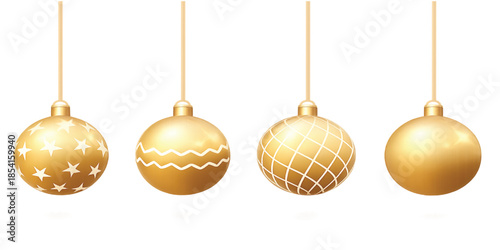 Gold Christmas balls set PNG. Shiny festive baubles tree ornaments isolated vector 
