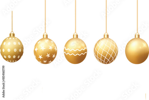 Gold Christmas balls set PNG. Shiny festive baubles tree ornaments isolated vector design

