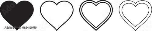 A series of four heart shapes in different line styles and fill