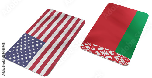 Two National Flags, Usa and Belarus, Displayed Together on Tilted Cards Symbolizing International Relations