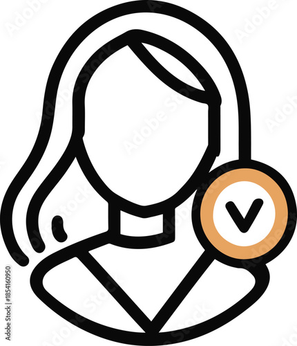 Successful Woman: Simple yet elegant depiction of a confident woman marked with a checkmark signifying acceptance and approval. conveying professionalism and accuracy
