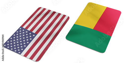 National Flags of the United States of America and Benin Rendered in a Clean, Graphic Style, Presented Together on a Simple Background