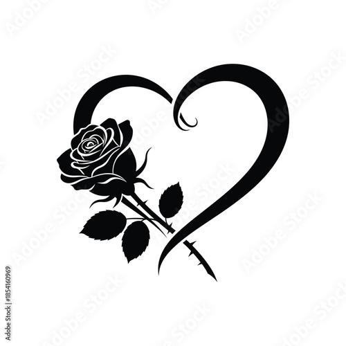A heart shape with rose silhouette vector art illustration