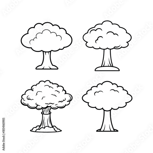 A set of mushroom cloud line art vector illustration