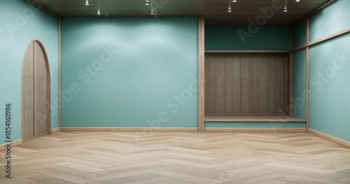 blue color Muji room interior with shelf wall japanese style design.3d rendering