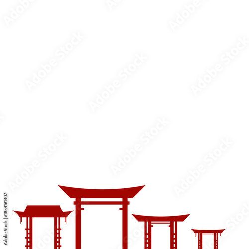 Red Chinese Gate Silhouette Illustration
