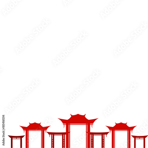 Red Chinese Gate Silhouette Illustration