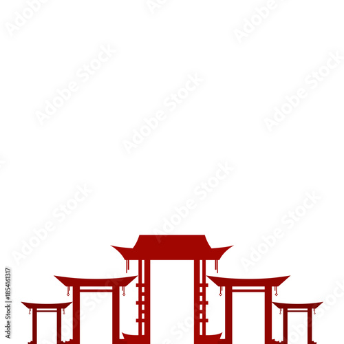 Red Chinese Gate Silhouette Illustration