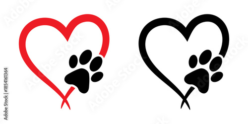 Animal love symbol paw print with heart