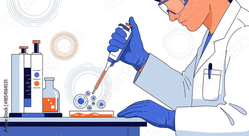 Detailed illustration depicting scientific laboratory research and medical experimentation processes