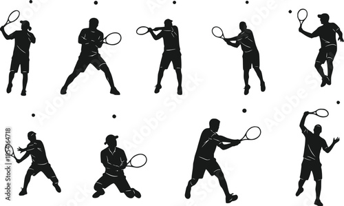 Tennis Players in Action Silhouettes