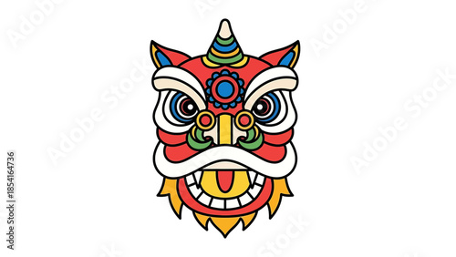 Colorful Chinese lion dance head vector illustration isolated on a white background.