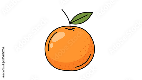 Simple cartoon illustration of a fresh orange fruit with a leaf.