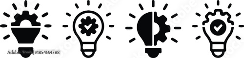 four idea light bulb black icons set vector illustration collection design art