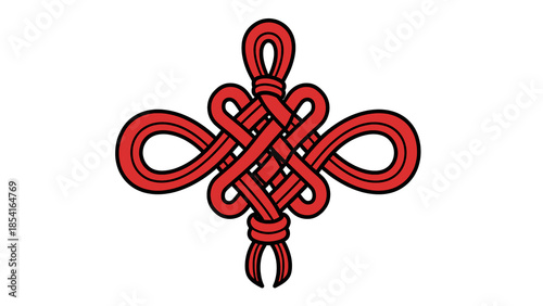 Traditional Red Chinese Endless Knot Illustration Isolated on White.
