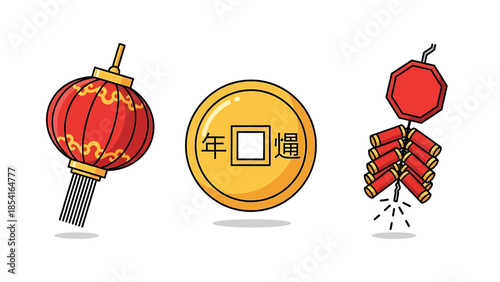 Illustrated Collection of Chinese New Year Celebration Items.