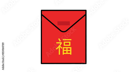 Chinese red envelope with the character Fu for good luck isolated on a white background.