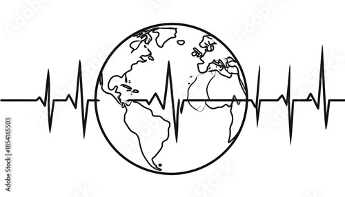 Earth heartbeat line vector illustration, representing the planet's health and vitality.