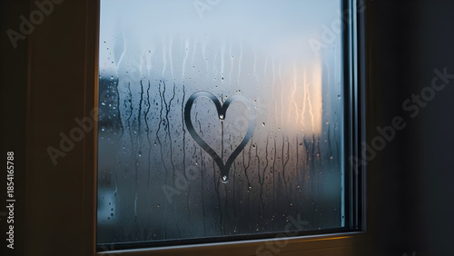 Heart on Foggy Window – Emotional Sunrise Moment for Valentine’s and Lifestyle Projects