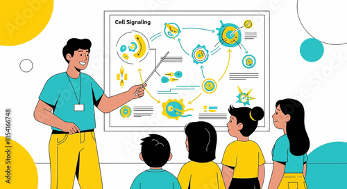 Educator Explaining Cellular Communication Processes to Students in a Classroom Setting