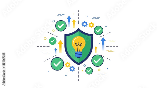 Creative Idea Protection and Innovative Solutions Guaranteed by a Security Shield, Symbolizing Success and Strategic Business Growth