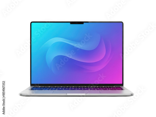 Modern laptop with abstract screen isolated on transparent background isolated on transparent background