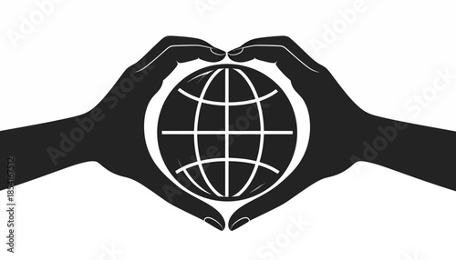 Hands forming a heart shape around a globe, symbolizing love for the world.