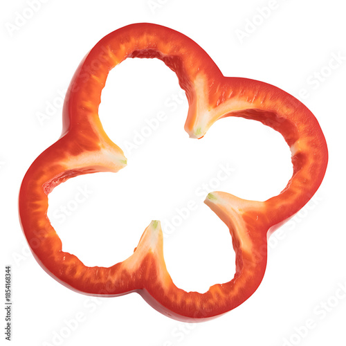 Slice of Red Bell Pepper Isolated Offers Crispy Texture and Adds Vibrant Color to Culinary Presentation for Fresh Garnish and Ingredient