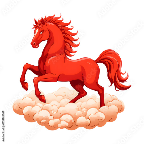 Majestic Red Horse Rearing on Clouds Transparent Background