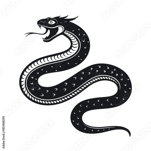 Fierce black snake with sharp fangs and menacing gaze