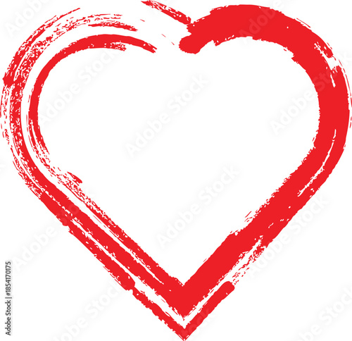 A bold red hand drawn heart shape with a rough and textured appearance