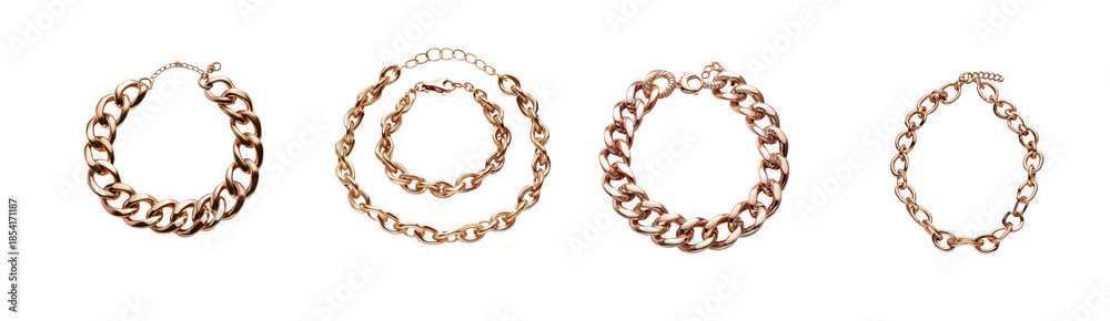 Obraz premium Four gold chain links isolated on transparent background
