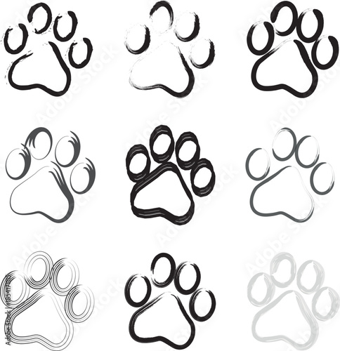 Paw Prints. Cute pets and Dogs pets paw print isolated on white background. Animal paw prints.