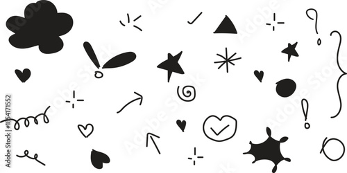 Collection of black punctuation and symbol doodles on white background