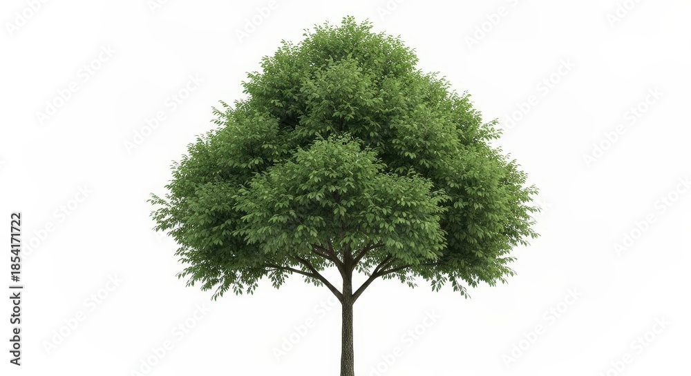 Fototapeta premium Lush Green Tree with Dense Foliage Isolated on White Background for Natural Themes