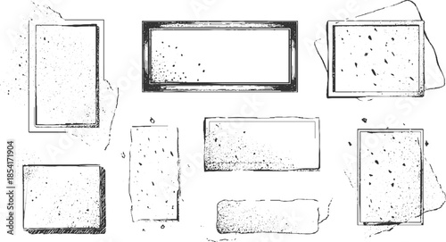 Collection of grunge textured rectangular frames and borders with speckles