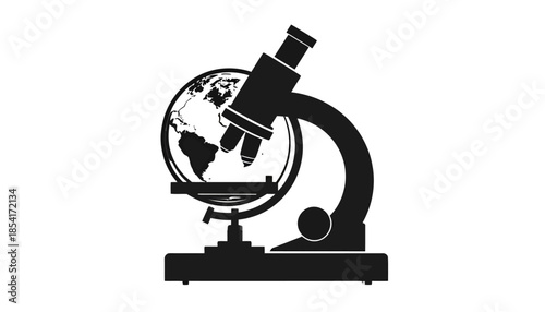 Microscope and globe in black and white vector illustration.