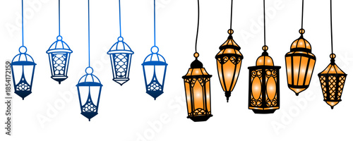 Ramadan Hanging Lantern Set Vector Illustration