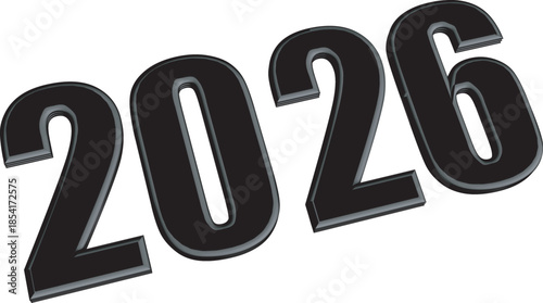 2026 Year Number Bold Black Design Element Vector Illustration. 