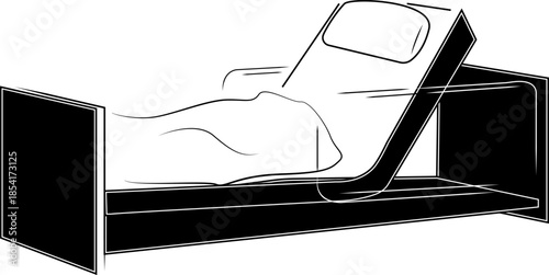 Hospital bed. Bed with adjustable headboards. Inpatient space for hospitalization and 24-hour patient stays.