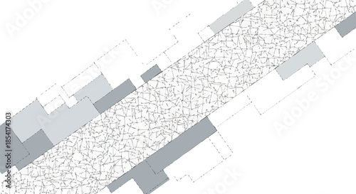 Abstract geometric pattern with overlapping shapes and textured lines creates a modern digital art composition.