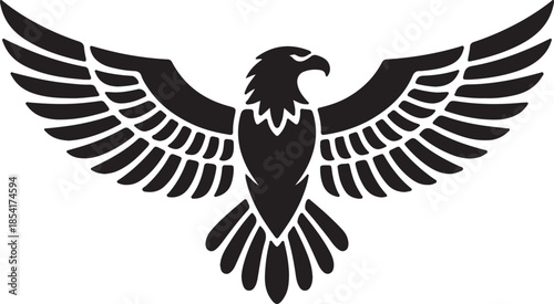 Simplified black silhouette of an eagle showing strong wings widely spread ready for flight