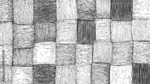 Black and white hand drawn textured squares pattern abstract background