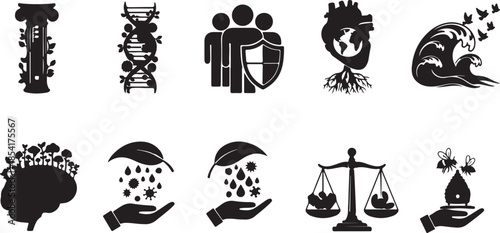Set of legal and justice system related icons isolated on transparent background