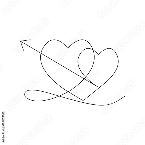 Hearts with arrow continuous line drawing for Valentine's Day