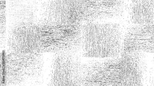 Black and white abstract pattern of textured squares with vertical and horizontal lines and dots