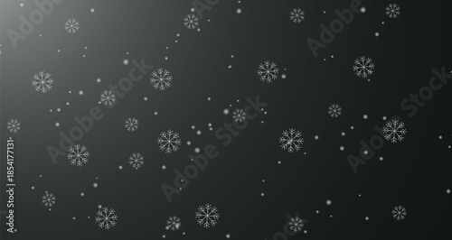 Winter snowfall background with white snowflakes and falling snow on dark gray gradient background