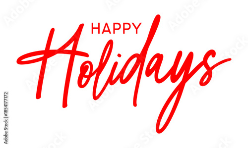 Modern brush script handwritten Happy Holidays 
calligraphy red text horizontal 
banner vector isolated on white background