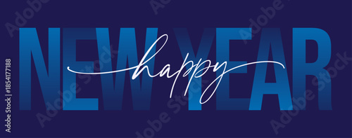 Modern elegant minimalist happy new year 
bold typography text lettering banner on dark blue background for social media, e-mail banner, web, print